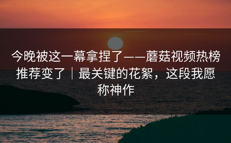 今晚被这一幕拿捏了——蘑菇视频热榜推荐变了｜最关键的花絮，这段我愿称神作