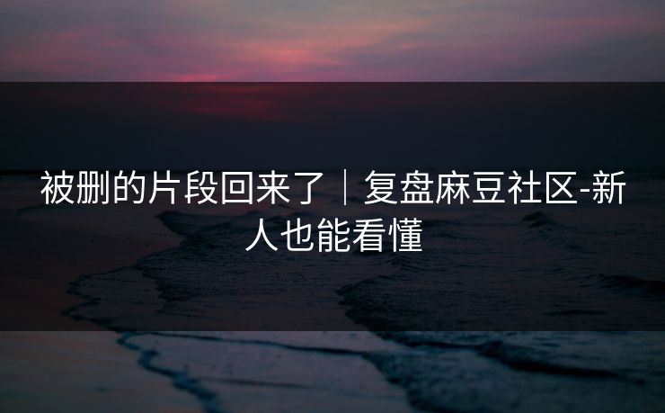 被删的片段回来了｜复盘麻豆社区-新人也能看懂
