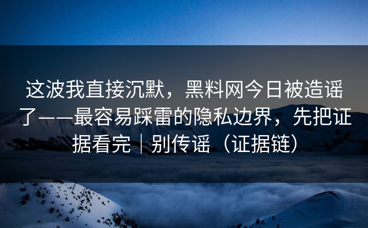 这波我直接沉默,黑料网今日被造谣了——最容易踩雷的隐私边界,先把证据看完|别传谣(证据链)