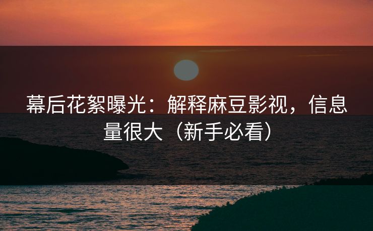 幕后花絮曝光:解释麻豆影视,信息量很大(新手必看)
