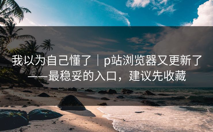 我以为自己懂了|p站浏览器又更新了——最稳妥的入口,建议先收藏