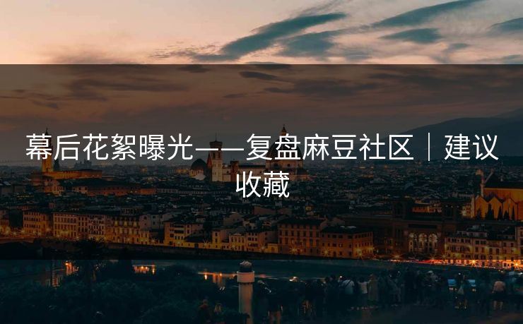 幕后花絮曝光——复盘麻豆社区|建议收藏
